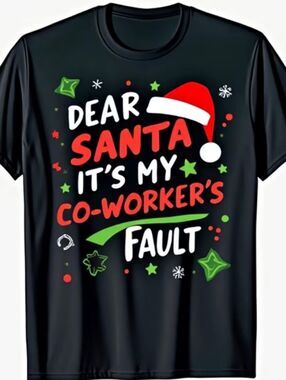Dear Santa Graphic Print Black Short Sleeve Shirt Unisex -R